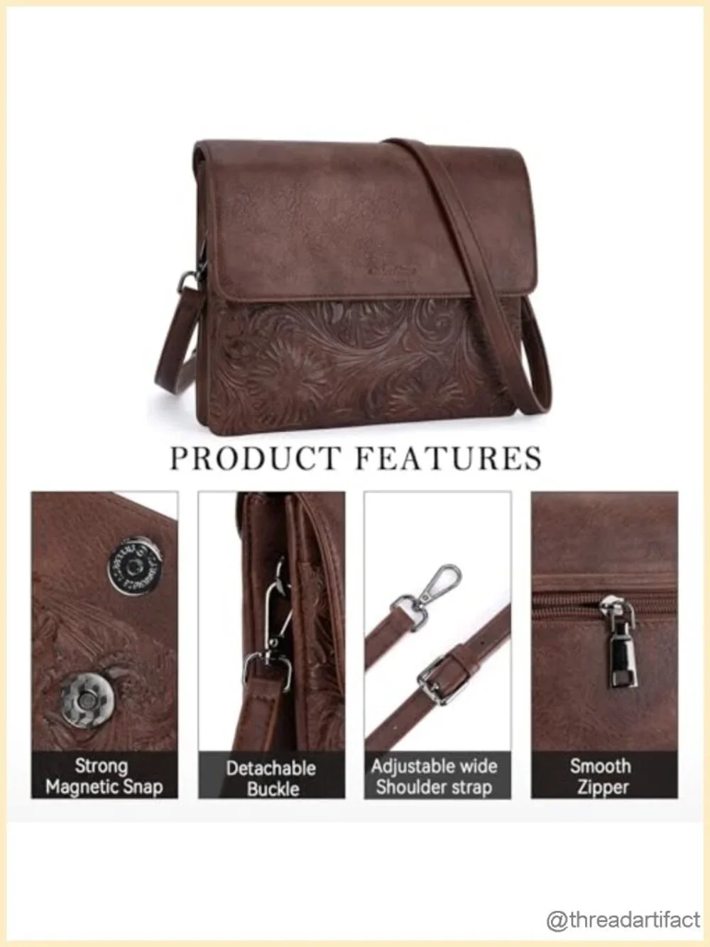 Women's Vegan Leather Crossbody Bag with Adjustable Strap